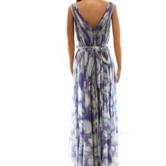 VERA WANG DRESS v-neck gathered empire blue maxi dress size 4 - Picture 2 of 10